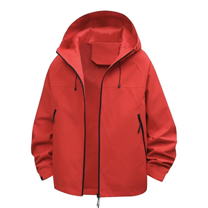 High quality Gray <b>Soft</b> <b>Shell</b> <b>Jacket</b> Long Zip Fly <b>Hooded</b> Waterproof Stand Collar Outdoor Wear Regular Fit Solid Color Polyester - Product Image 4