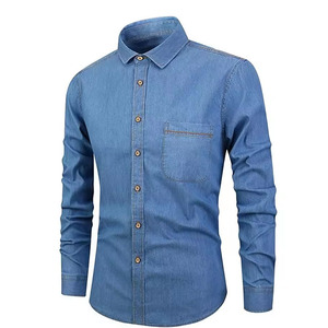 Chemise en jean streetwear pour homme, couleur unie, col rabattu, manches longues, chemises décontractées, automne hiver, chemises en jean respirantes pour homme - Product Image 3