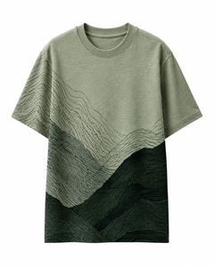 Men's Oversized Short Sleeve <b>TShirt</b> <b>Mountain</b> Pattern Digital Print O-Neck Sporty Knitted 100% Cotton Breathable Quick Dry 220g - Product Image 3