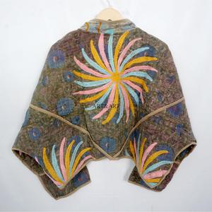 Best Selling Handmade beautiful Cotton Kantha <b>Jacket</b> with <b>Mandarin</b> <b>Collar</b> and Logo for Women Wholesale Price From India - Product Image 6