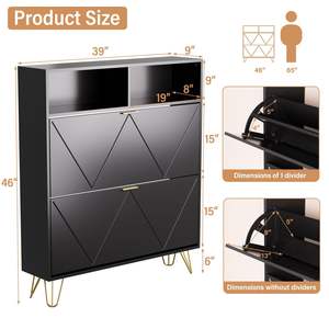 Gabinete de almacenamiento de zapatos independiente grande con 2 cajones abatibles Estante abierto de entrada oculto delgado para cubo basculante Zapatero Pasillo - Product Image 3