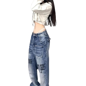 Women's High Waisted Denim Jeans Casual Style Blue Color Breathable Fabric Pockets Front Design Winter Hooded Collar <b>Zippers</b> - Product Image 3
