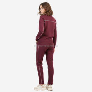 Conjunto de Pantalones y Sudadera Holgados de Cintura Alta con Cierre para Mujer, Personalizados, Deportivos, de Yoga, Fitness, de Alta Calidad, para Gimnasio, con Cuello en V, de Lana/Poliéster - Product Image 3