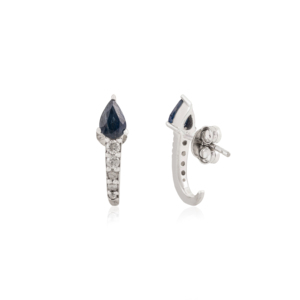 Pendientes de Plata de Ley 925 con Media Aro y Zafiro Azul Genuino en Corte Pera y Diamantes, de Moda y Gran Venta para Mujer - Product Image 3