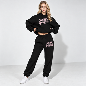 <b>Women</b> 2 Piece Set <b>Black</b> Hooded Sweatshirt Sweatpants Letter Print Casual Loose Fit <b>Fleece</b> All Seasons - Product Image 4
