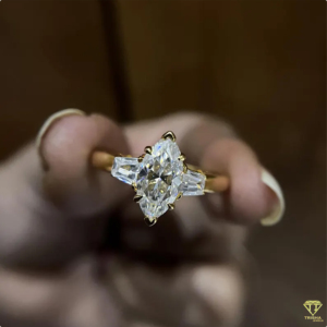 Elegant Marquise Cut Lab Grown Diamond Engagement <b>Ring</b> In Yellow Gold With Tapered Side Stones And Bridal Style - Product Image 2