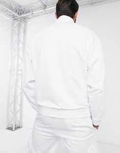Survêtement en coton blanc pour homme, manches longues, couleur unie, décontracté, fermeture éclair, col rabattu, coupe classique, vêtements de printemps - Product Image 3