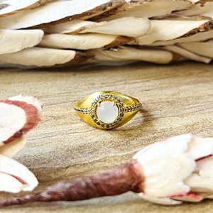 Latest Unique Quartz Gold <b>Ring</b> Boho Brass <b>Rings</b> For Women 18k Plated Halo Band Vintage <b>Statement</b> Jewelry for Wholesale/OEM/ODM - Product Image 1