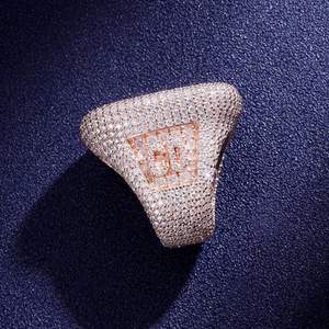 Direct Factory Supply Rose Gold Plated Diamond Cocktail Ring Micro Pave <b>Letter</b> Cuff Mens Hiphop Party Jewelry Available for Sale - Product Image 3
