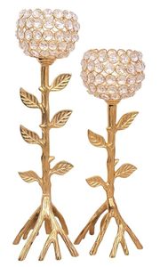 Elegant Gold Crystal Leaf Candle <b>Holder</b> Decorative <b>Tealight</b> Stand for Home Table Decor - Product Image 3