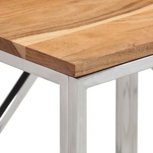 Silver <b>Stainless</b> <b>Steel</b> and Solid Acacia Wood Console <b>Table</b> Standard Size - Product Image 4