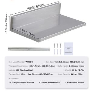 Mensole Galleggianti in Acciaio Inox da 21,8 cm x 40,6 cm, Montaggio a Parete, Capacità di Carico 20 kg, per Scarpe e Rivestimenti - Product Image 4