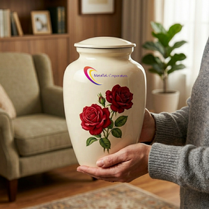 Top Selling Metal Cremation Urn Rose Print Durable Elegant Funeral Memorial <b>Jars</b> For Human Ashes Bulk Wholesale Decorative Urns - Product Image 4