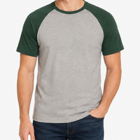 Premium Raglan Mouw Heren T-Shirt Custom Logo Bosgroen Grijs Tweekleurig Contrast Activewear Blank Casual T-Shirt