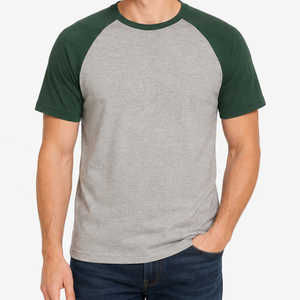 Camiseta Premium de Manga Raglán para Hombre, con Logotipo Personalizado, Verde Bosque y Gris, Dos Colores en Contraste, Ropa Deportiva Informal - Product Image 1