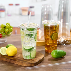 Gobelets en plastique transparent biodégradables et écologiques de 32 oz avec couvercles et pailles, jetables, anti-fuite, pour café glacé, boissons froides, smoothies - Product Image 3