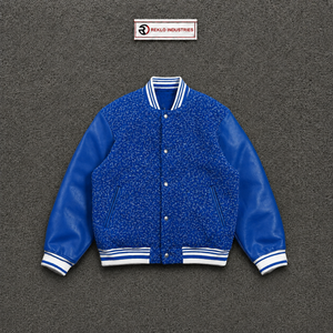 Blouson universitaire en laine bleu roi PREMIUM pour homme – Style Preppy, streetwear, hiver, chauffant, respirant, col rabattable, boutonné - Product Image 5