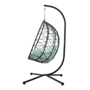 Sedia a dondolo a forma di uovo da interno/esterno con supporto, sedia sospesa in vimini per patio, camera da letto, soggiorno, giardino - Product Image 5