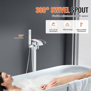 Rubinetto per vasca da bagno a pavimento, miscelatore doccia con rubinetto girevole a 360 gradi, rubinetti per vasca e doccia - Product Image 5