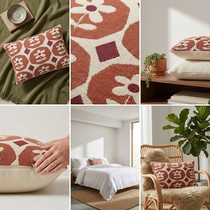 Coussin décoratif à motifs géométriques en terre cuite rouge et crème pour fauteuil et canapé de salon. 44x44 cm - Product Image 4