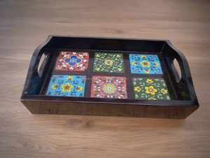 Bandeja de Servir de Madera de Diseño Moderno, Bandeja para Té y Café de Alta Calidad, Hecha a Mano con Recubrimiento de Esmalte, Bandejas Personalizadas con Impresión, FWE Falak World - Product Image 6