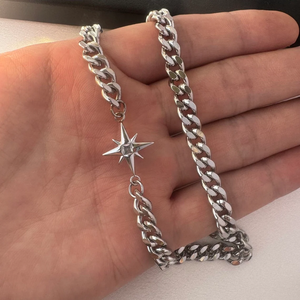 Collier chaîne cubaine en argent avec pendentif étoile en moissanite, bijoux de luxe hip-hop pour hommes et femmes, cadeau élégant - Product Image 3