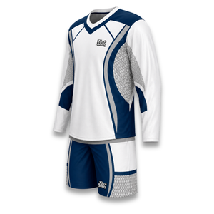 Custom Ice Hockey Jersey Set Blue White Sublimated V-Neck Full Sleeve <b>Moisture</b> Wicking 100% Polyester Adult Men - Product Image 3