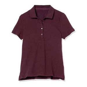 เสื้อโปโลแขนสั้นสีเบอร์กันดีสำหรับผู้หญิง สีพื้น ดีไซน์กระดุมแบบลำลอง ทรงปกติ - Product Image 5