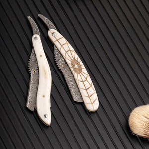 IKZARSA <b>Single</b> <b>Blade</b> <b>Razor</b> with Bone Handle Damascus Steel Foldable Barber Shaving Tool Face & Body Shaving for Men - Product Image 4
