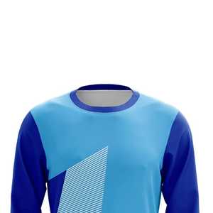 Camiseta de Fútbol de Manga Larga para Hombre, Azul con Estampado Geométrico Sublimado, Cuello Redondo, Absorbe la Humedad - Product Image 3