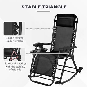2 Pcs Black Outdoor Folding <b>Zero</b> <b>Gravity</b> Rocking <b>Chair</b> with Pillow Cup and Phone Holder for Fishing - Product Image 6