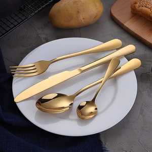 Ensemble de couverts en or mat, acier inoxydable, couteau, fourchette, cuillère à long manche, vaisselle, couverts de table, pour hôtel, restaurant, utilisation sur table - Product Image 3