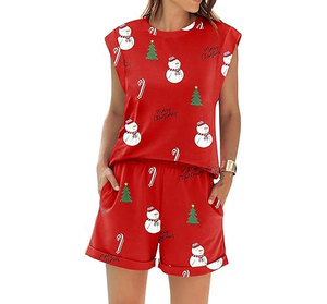 2 Piece Women's Lightweight Matching for Sets 100% Cotton Breathable Cap Sleeve Top and Elastic Waist Shorts - Product Image 3