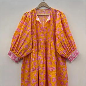 Vestido Casual Midi para Mujer, Tejido 100% Algodón, Estampado Floral, Uso Diario, Manga Corta, Silueta Babydoll, Cintura Imperio, Talla Grande - Product Image 2