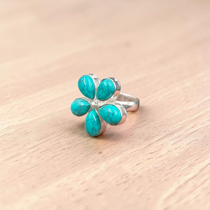 Bague Fleur en Argent Turquoise Mohave avec Cinq Pierres Précieuses, Bague Statement Florale, Bijoux Bohèmes Vintage pour Femme - Product Image 4
