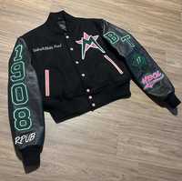 Jaket Varsity Oranye Putih Berkualitas Tinggi Untuk Pria Dengan Bordir Chenille dan Lengan Kulit Produk Terlaris