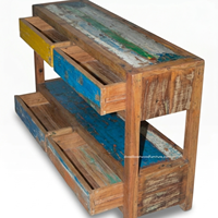Console en teck rustique avec 4 tiroirs, faite à la main, style antique, écologique, pour chambre, maison, villa, entrée, salon