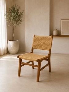Ensemble de table à manger en bois moderne avec 4 chaises en rotin synthétique tressé, design minimaliste, meubles durables pour le salon - Product Image 4