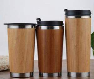 Stainless Steel Vacuum Tumbler Bamboo Style <b>Double</b> <b>Wall</b> Insulated Lid 12-24 Hours Thermal Insulation Boiling Water Safe for - Product Image 1
