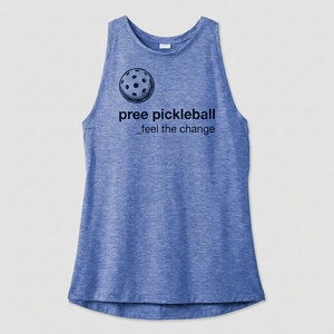 Custom Print Breathable Racerback Crew Neck Heathered Knit Women's Pickleball Tank <b>Top</b> Double Stritch Lower Hem Complete - Product Image 1