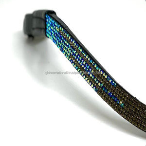 Diadema para caballo de cuero premium negro con cristales pequeños multicolor brillantes personalizados y forma curva. - Product Image 6