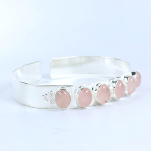 Wholesale Handmade 925 Sterling Silver Natural Rose Quartz Gemstone Multi <b>Stone</b> Oval Cabochon Statement Cuff Bangle <b>Bracelet</b> - Product Image 3