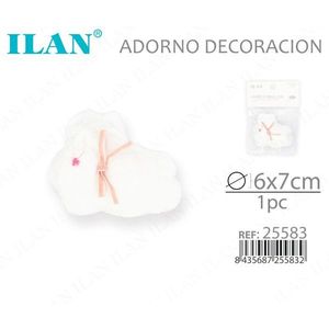 Ornamento Decorativo a Forma di Nuvola ILAN 6x7cm Morbido Bianco con Fiocco Rosa per Decorazione Cameretta - Product Image 3