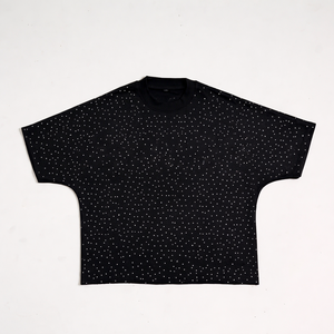 T-shirt décontracté surdimensionné pour homme, style streetwear, avec motif graphique inspiré du hip-hop et des strass. - Product Image 1