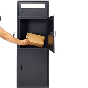 Large Black Steel Freestanding Floor Drop <b>Mailbox</b> Parcel Package with Locking Letterbox and Multi-Compartments - Product Image 3
