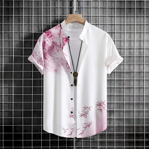เสื้อเชิ้ตแฟชั่นผู้ชาย คอจีน แขนสั้น น้ำหนัก 180 กรัม ผ้าโพลีเอสเตอร์ 100% สไตล์ลำลอง ปรับแต่งได้ สำหรับคู่รัก ฤดูร้อน แห้งเร็ว - Product Image 1