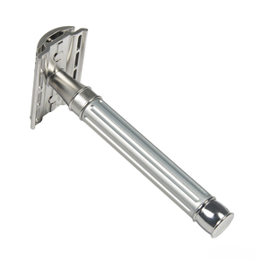 Rasoir de sécurité robuste en acier inoxydable finition argentée, outil de rasage à double tranchant avec service de personnalisation du logo OEM - Product Image 1