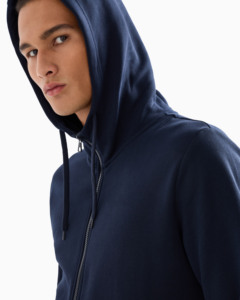 Men's Navy Blue Hooded Tracksuit Full Zipper Casual Wear Solid Color Polyester Regular Fit Autumn Sportswear with Side Pockets - Product Image 5