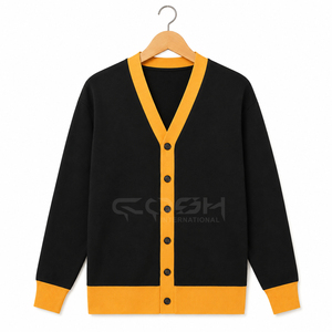 Cosh International Women's Black And Yellow Contrast Color V Neck Long Sleeve Knitted Cardigan Casual Open Front Sweater - Product Image 5
