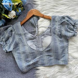 Blusa Hakoba de Algodón de Alta Calidad con Patrón de Rayas, Manga Abullonada Acolchada y Cierre Frontal, Colección Lista para Usar a Precio de Mayoreo - Product Image 2